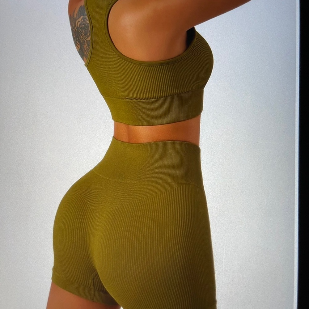 Women seamless 2 piece yoga shorts sets